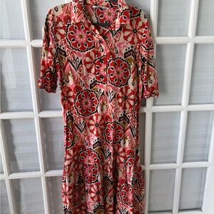 Zara Red and Pink Floral Midi Dress